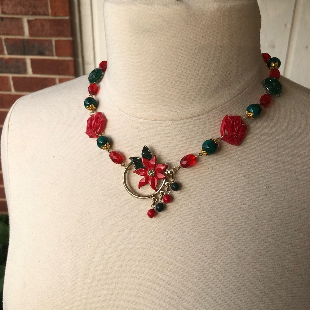 “Holiday Bouquet” 🎁💐🎄 Hand crafted bracelet from repurposed vintage jewelry